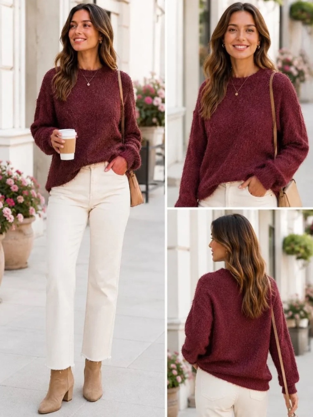 LEITH Burgundy Fuzzy Eyelash Knit Sweater NWT Size Small Cozy Soft
